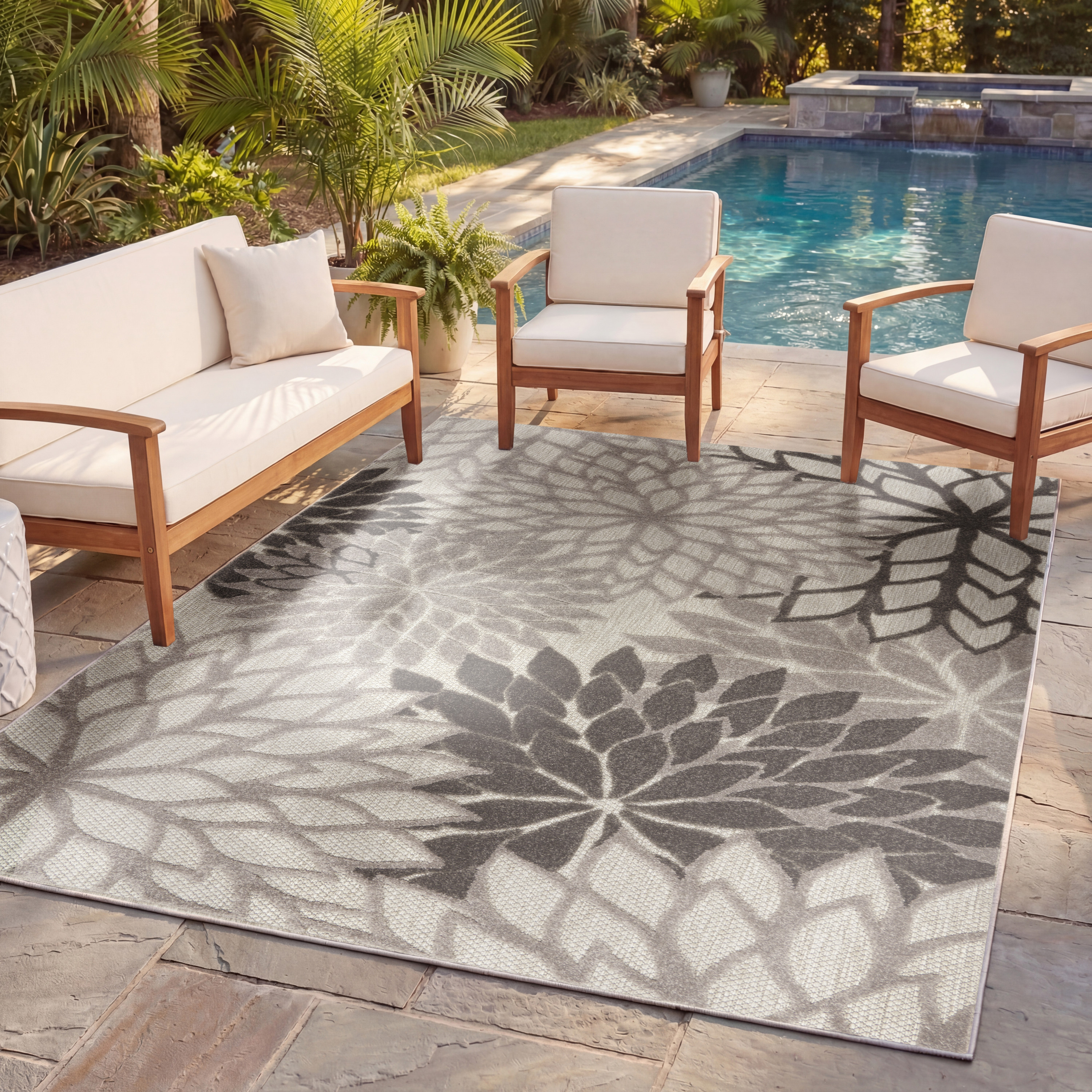 Nourison Aloha 6' x 9' Silver Grey Tropical Rug