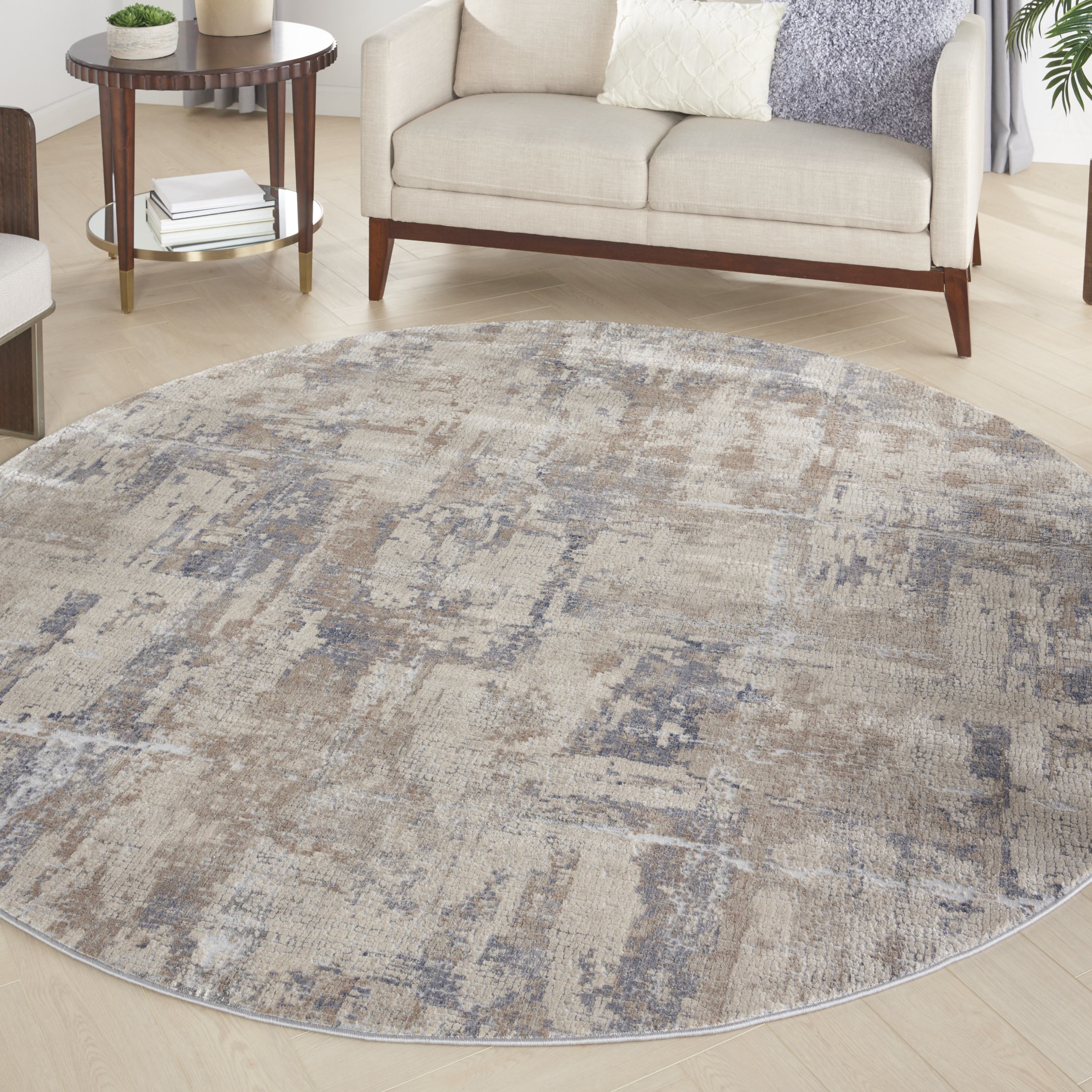 Nourison Rustic Textures 7’10” x Round Beige Grey Modern Indoor Rug