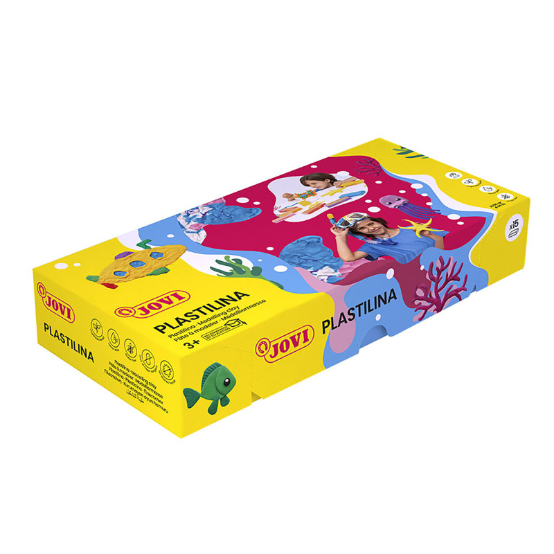 Plastilina Modeling Clay, Basic Colors, 15 Bars (150 g Each), Non-Drying Reusable Modeling Clay
