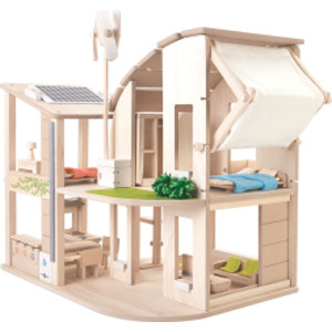 Green Wooden Dollhouse With Furniture