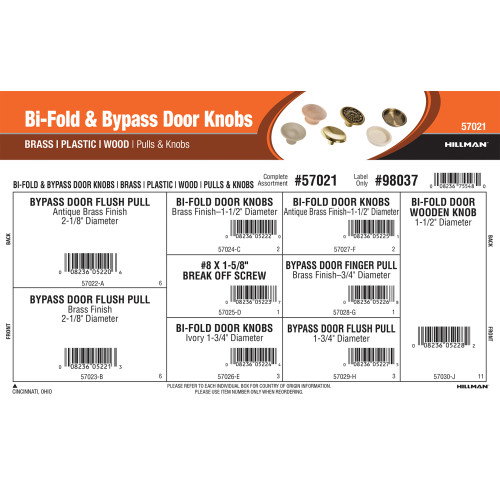 Bi-Fold & Bypass Door Knobs Assortment (Brass, Plastic, and Wood Pulls & Knobs)