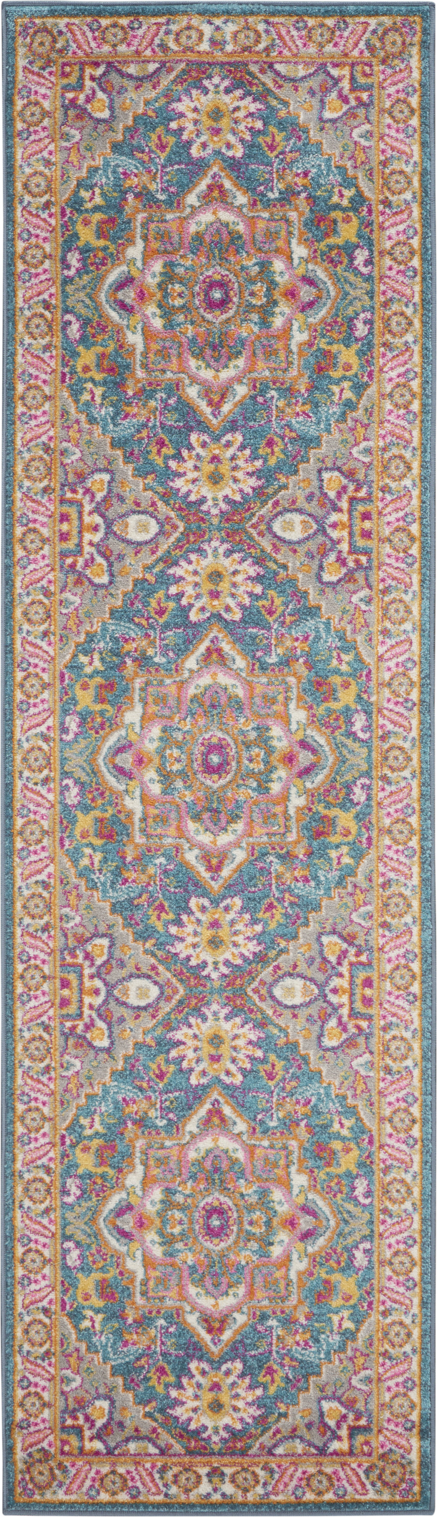 Nourison Passion 2'2" x 7'6" Teal Multicolor Bohemian Indoor Rug