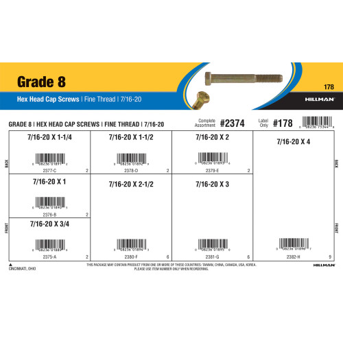 Grade 8 Hex Cap Screws Assortment (7/16-20 Thread)