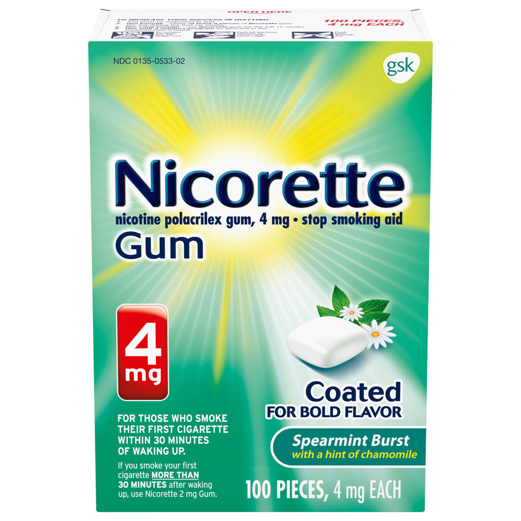 Nicorette Stop Smoking Aid Gum 4 mg Spearmint Burst with a Hint of Chamomile