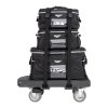 Flatbed utility dolly in dark gray with 6Ó pneumatic wheels and straps