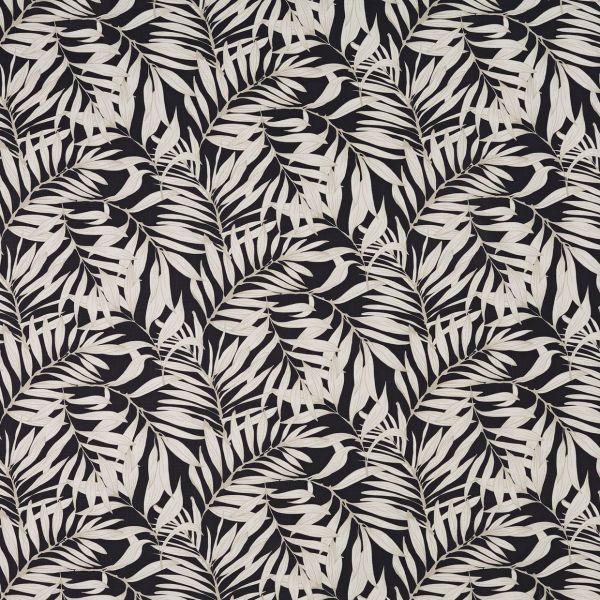 Cream palm-leaf patterned wallpaper covering a wall, leaves repeating in diagonal fronds; high-contrast cream-on-black design providing a decorative, flat surface suitable for an interior accent wall.