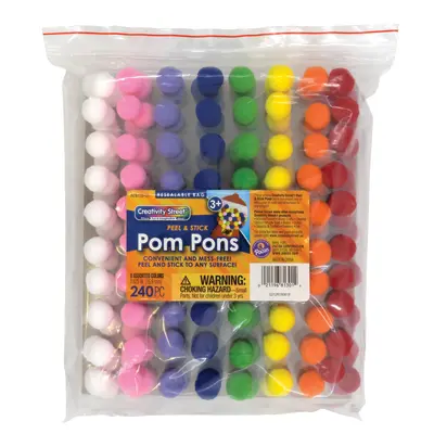 Creativity Street  Peel-n-Stick Pom Pons, 8 Assorted Colors,  5/8", 240 pieces