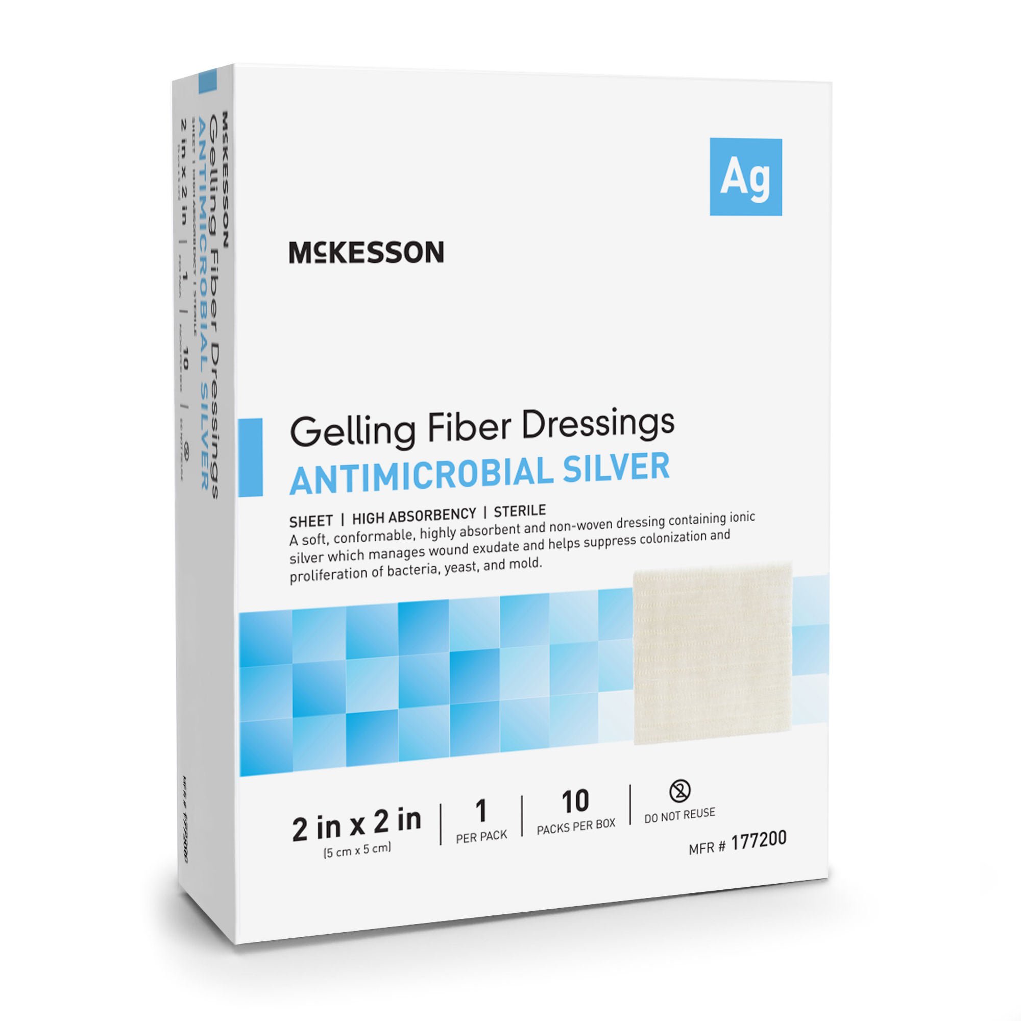 McKesson Silver Gelling Fiber Dressing, 2 x 2 Inch