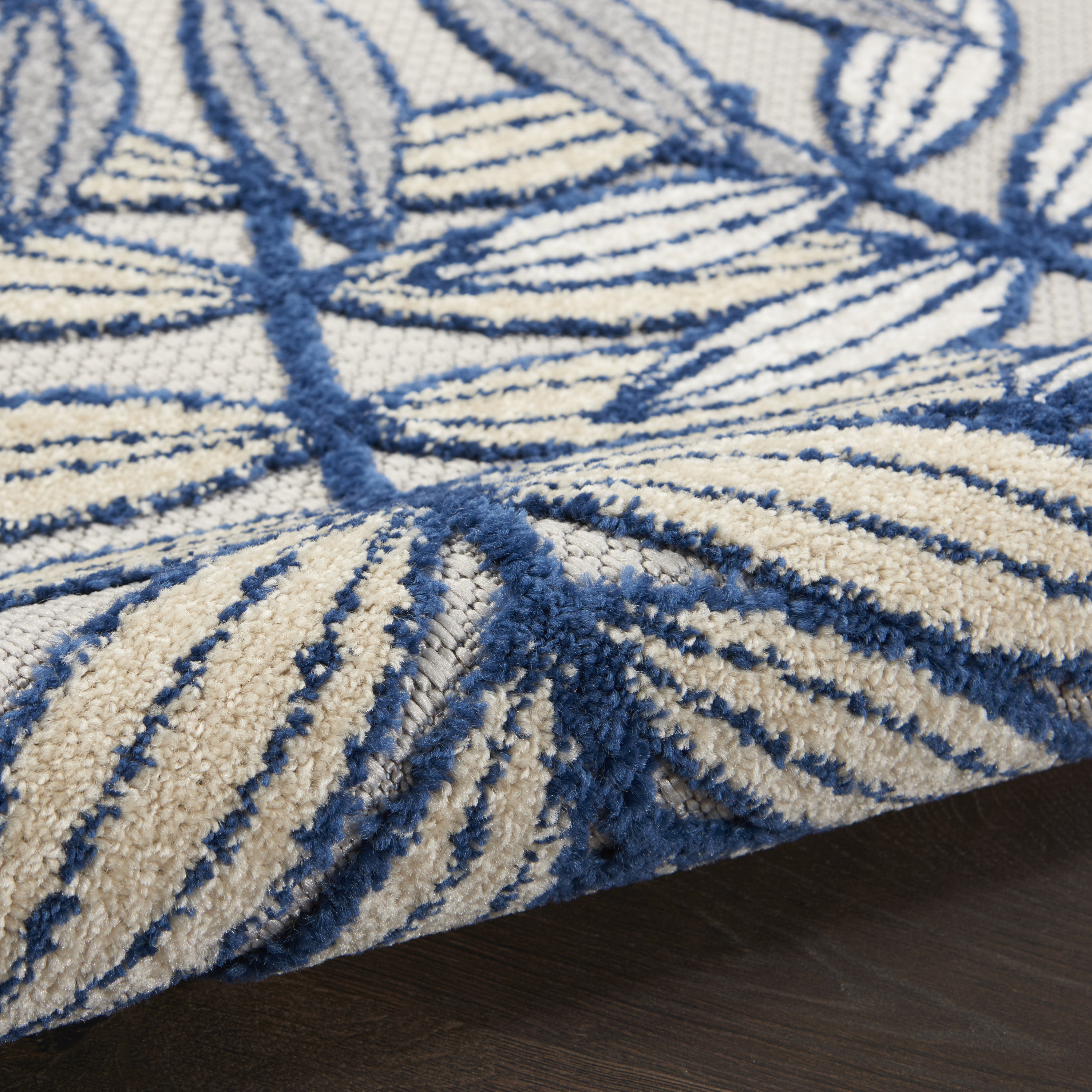 Nourison Aloha 5'3" x Round Ivory Navy Tropical Rug