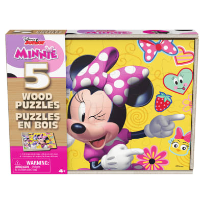 Spin Master Games, Minnie Mouse 5-Pack of Wood Jigsaw Puzzles for Families, Kids, and Preschoolers Ages 3+