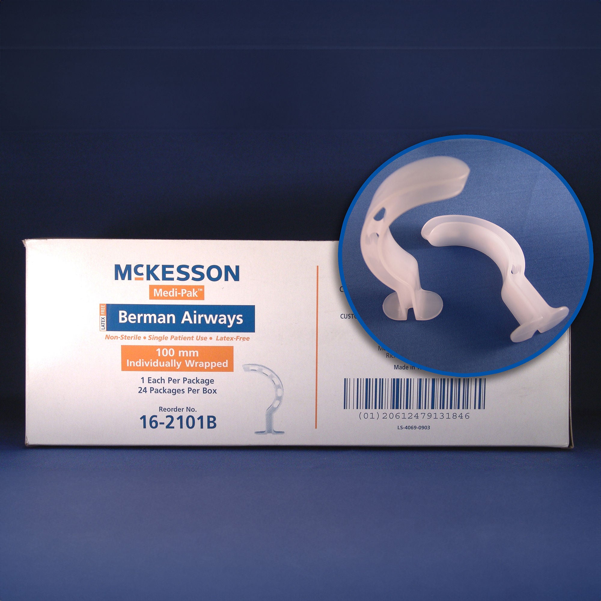 McKesson Berman Oropharyngeal Airway, Size 4, 90 mm Length, ISO 9