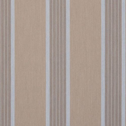 Vertical striped wallpaper: wide beige panels alternating with narrow taupe bands and thin white pinstripes; running vertically and covering a wall as a muted, softly lit interior backdrop.