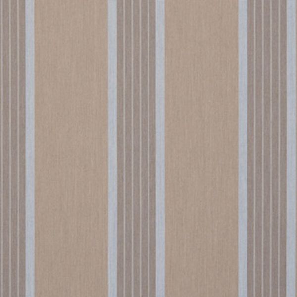 Vertical striped wallpaper: wide beige panels alternating with narrow taupe bands and thin white pinstripes; running vertically and covering a wall as a muted, softly lit interior backdrop.