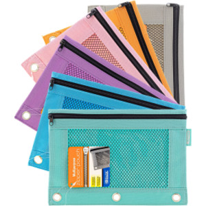 Estuche para lápices de 3 anillas con ventana de malla, colores pastel retro, 1 estuche