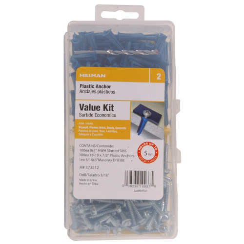 Blue Conical Plastic Anchor Kits #8-10 HWH Slotted 7/8