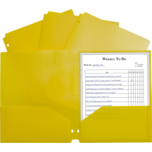 Two-Pocket Heavyweight Poly Portfolio Folder with Three-Hole Punch, Yellow, Each