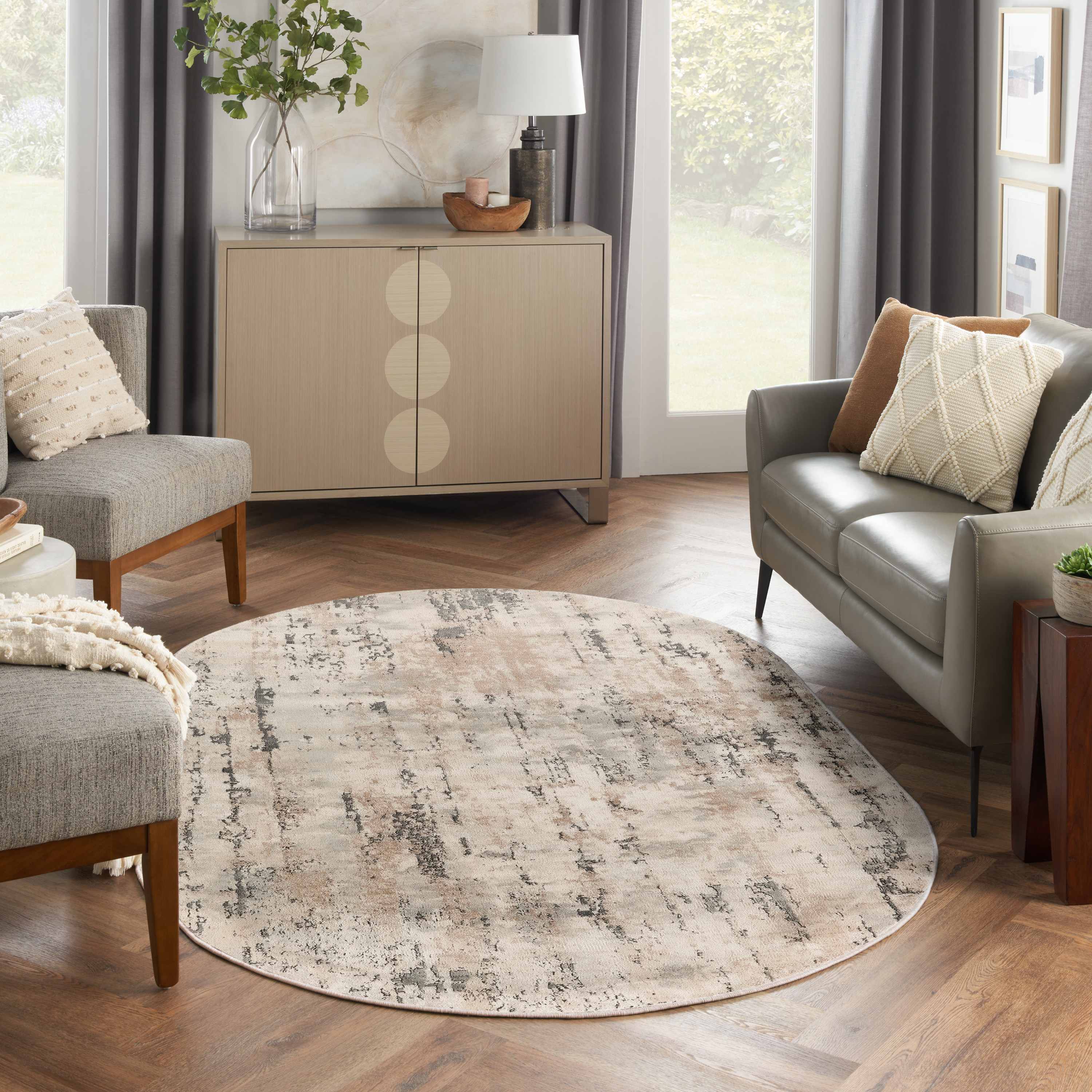 Nourison Quarry 6' x 9' Oval Beige Grey Modern Indoor Rug