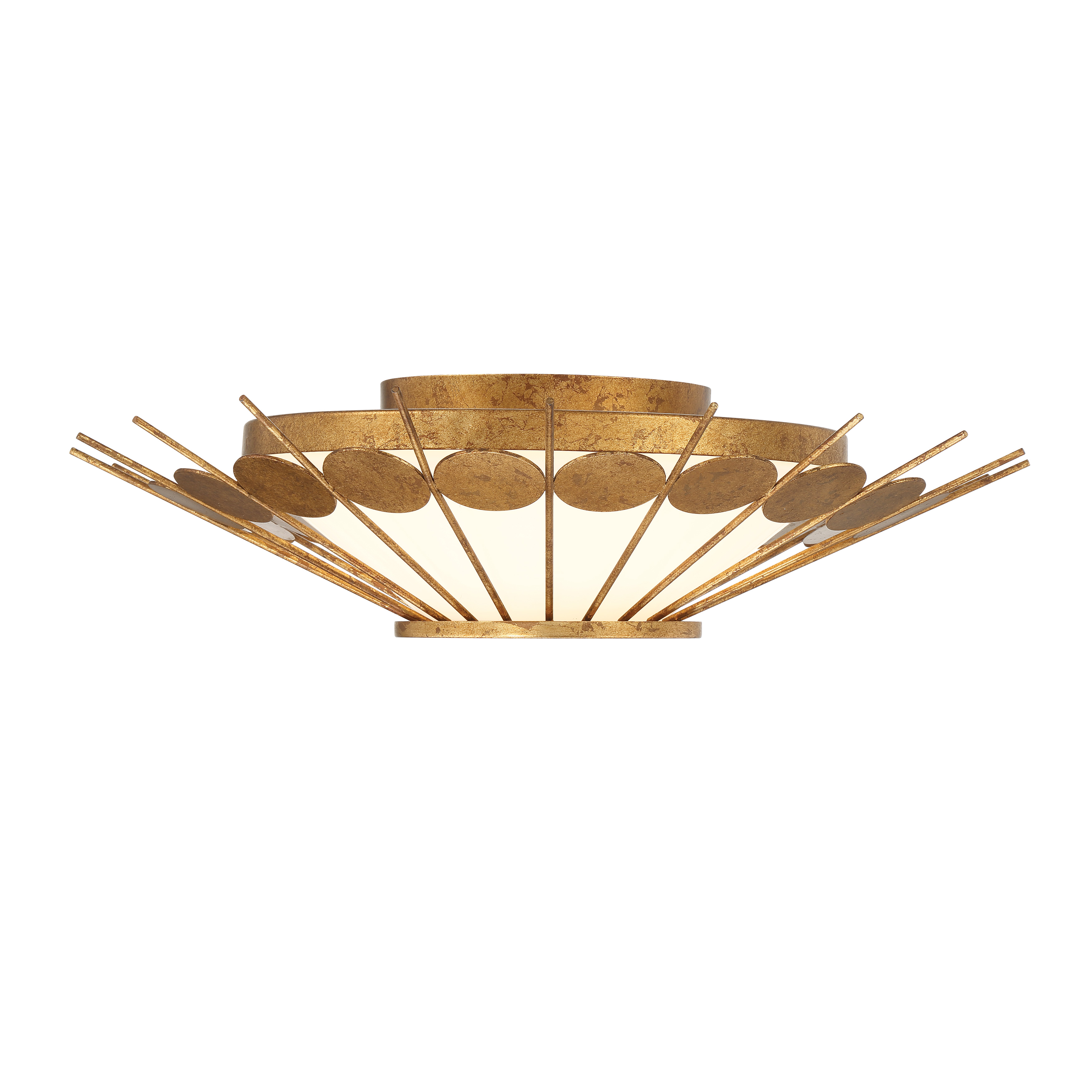 The Capieso flush mount combines modern elegance with practical functionality. Its 20-inch profile and Elara Gold finish add warmth to any space, while the integrated LED delivers 3,258 lumens with exceptional 94 CRI color rendering. - alternate view