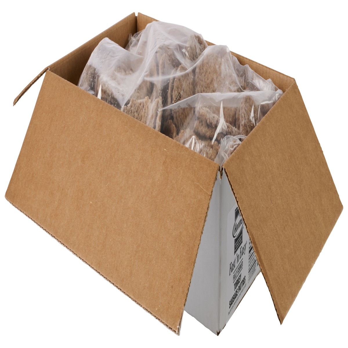 FAST N' EASY(r) Turkey Sausage, Patty, Cooked, 107/1.5 oz, 10 lb . C1RM - Front Right Open Case (Hi Res)