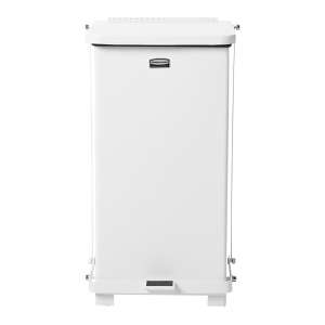 Rubbermaid Commercial, Defenders, Step-On, 6.5 gal, Metal, White, Square, Receptacle