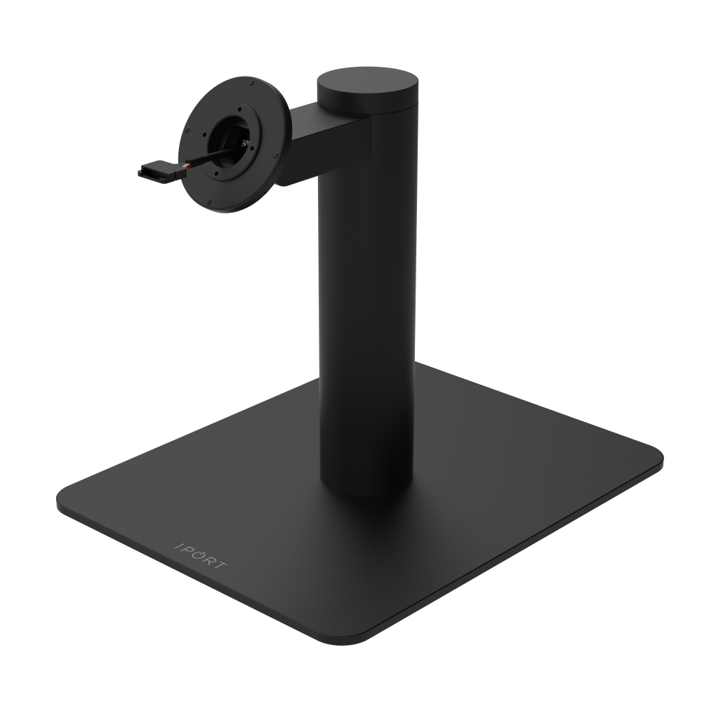 CONNECT MOUNT Pillar Single iPad with BasePlate, 10 inches, H10 Cable, in black with CONNECT MOUNT head.