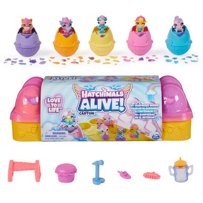 Hatchimals Alive, Pink & Yellow Egg Carton Toy with 6 Mini Figures in Self-Hatching Eggs, 11 Accessories, Kids Toys for Girls and Boys Ages 3 and up