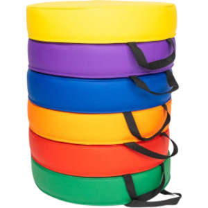 Color Coded Vinyl Floor Cushions, Round, Set of 6