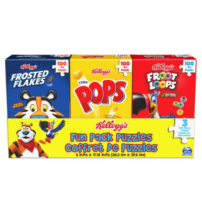 Kellogg's, Fun Pack Puzzles 3 Cereal Boxes Bundle Gift Set of Froot Loops, Frosted Flakes, & More, Kids and Adults Aged 4 and up