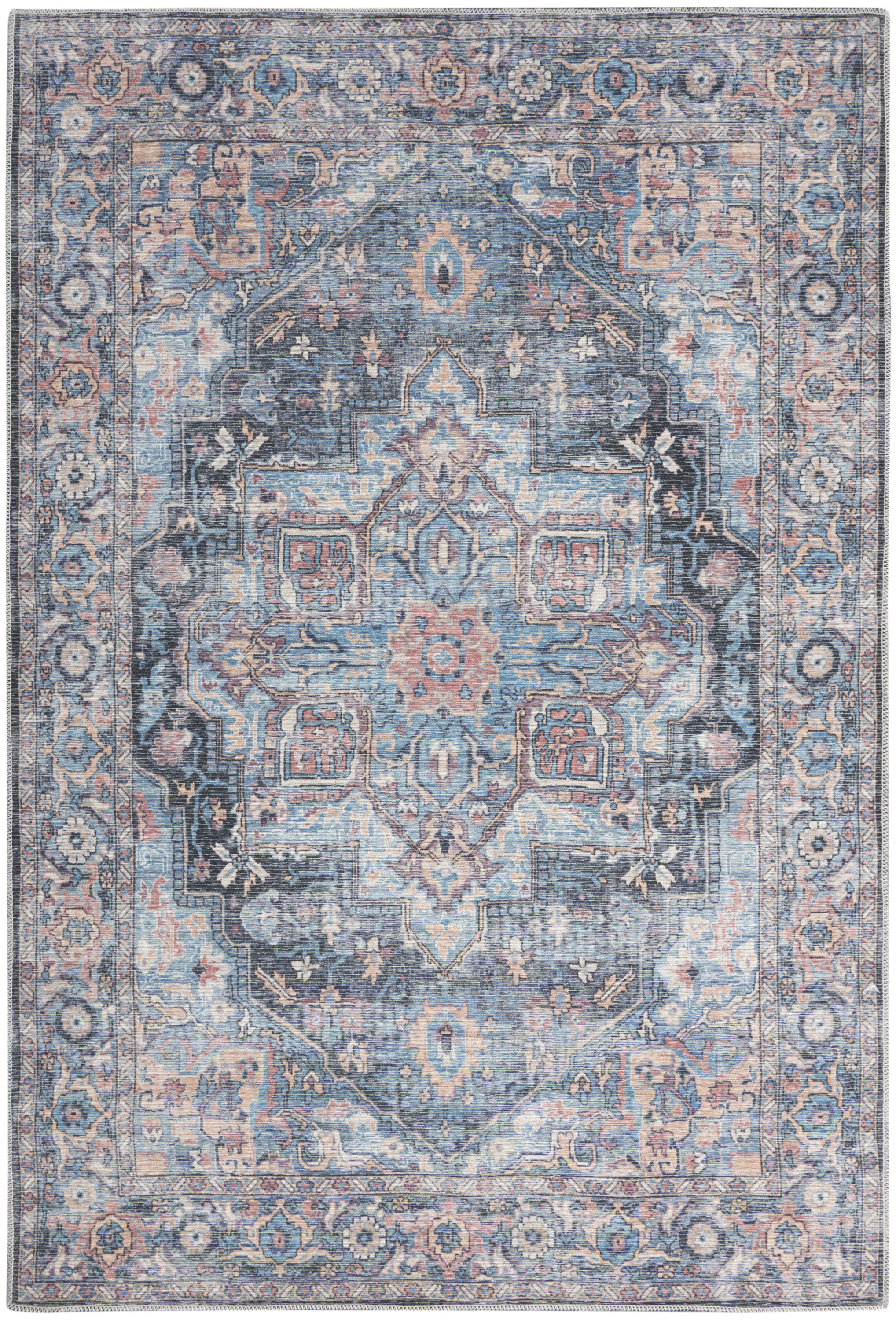 Nourison New Concept Washables 6' x 9' Light Blue Multicolr Vintage Indoor Rug