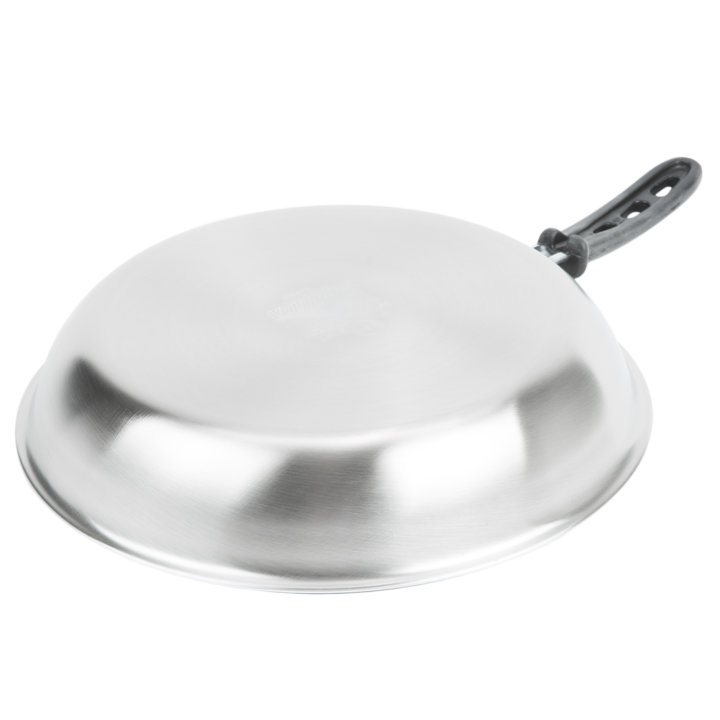 12-inch Tribute® 3-ply fry pan with natural finish and TriVent silicone handle