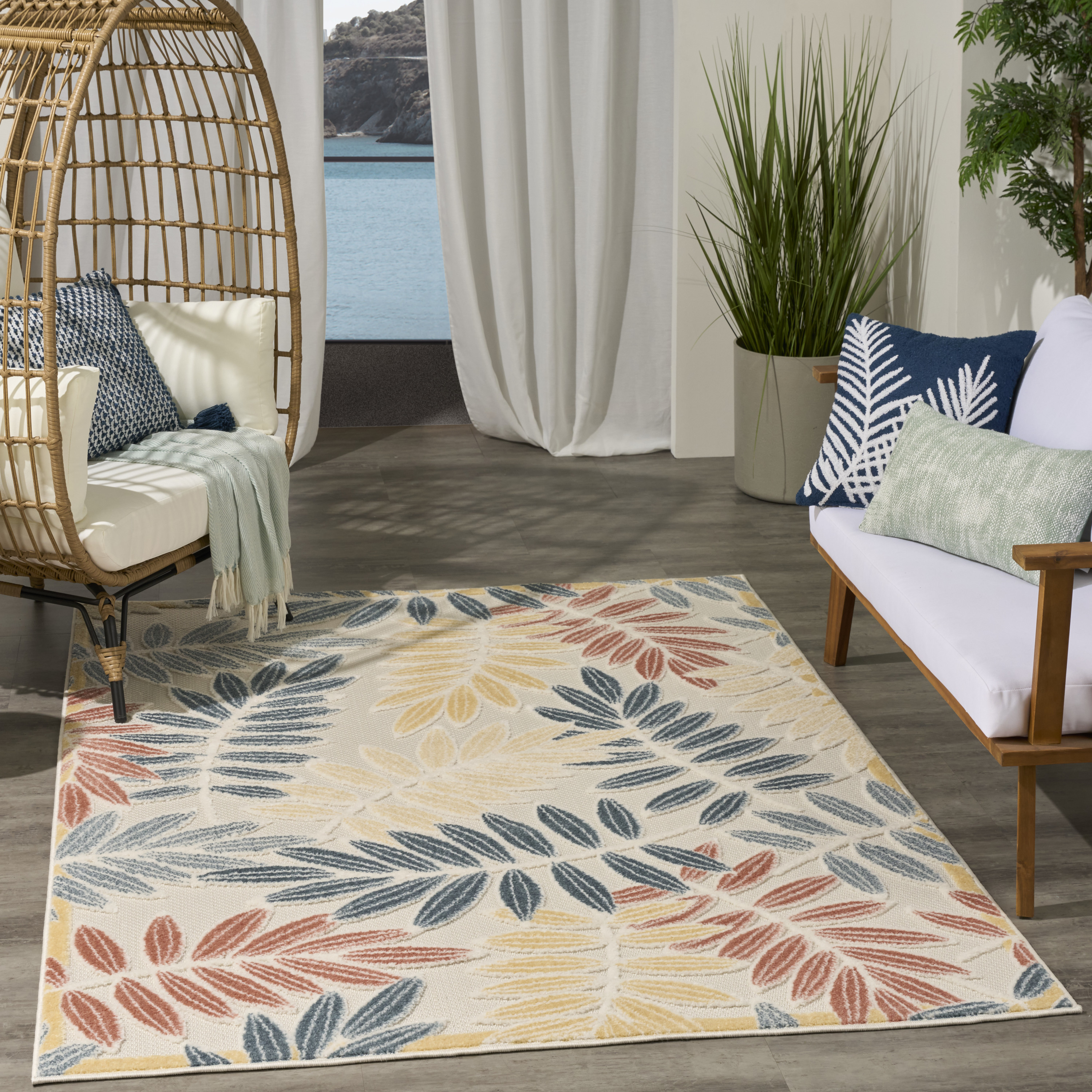 Nourison Aloha 5'3" x 7'5" Ivory Blue Modern Rug