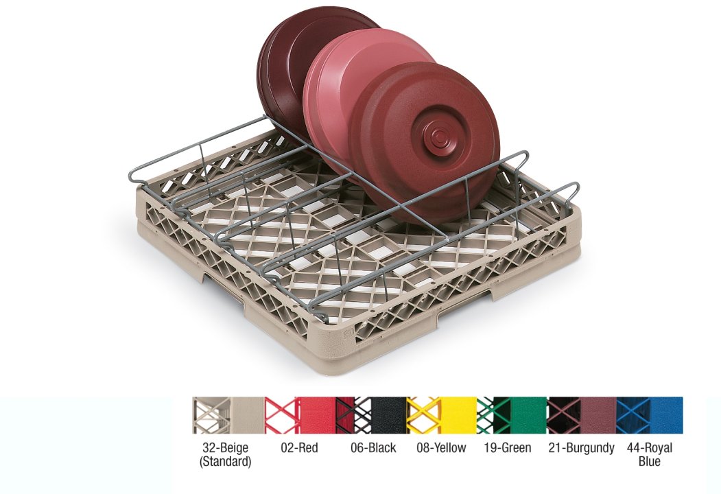 Full-size five-compartment Traex® insulated tray and steam table pan rack in beige