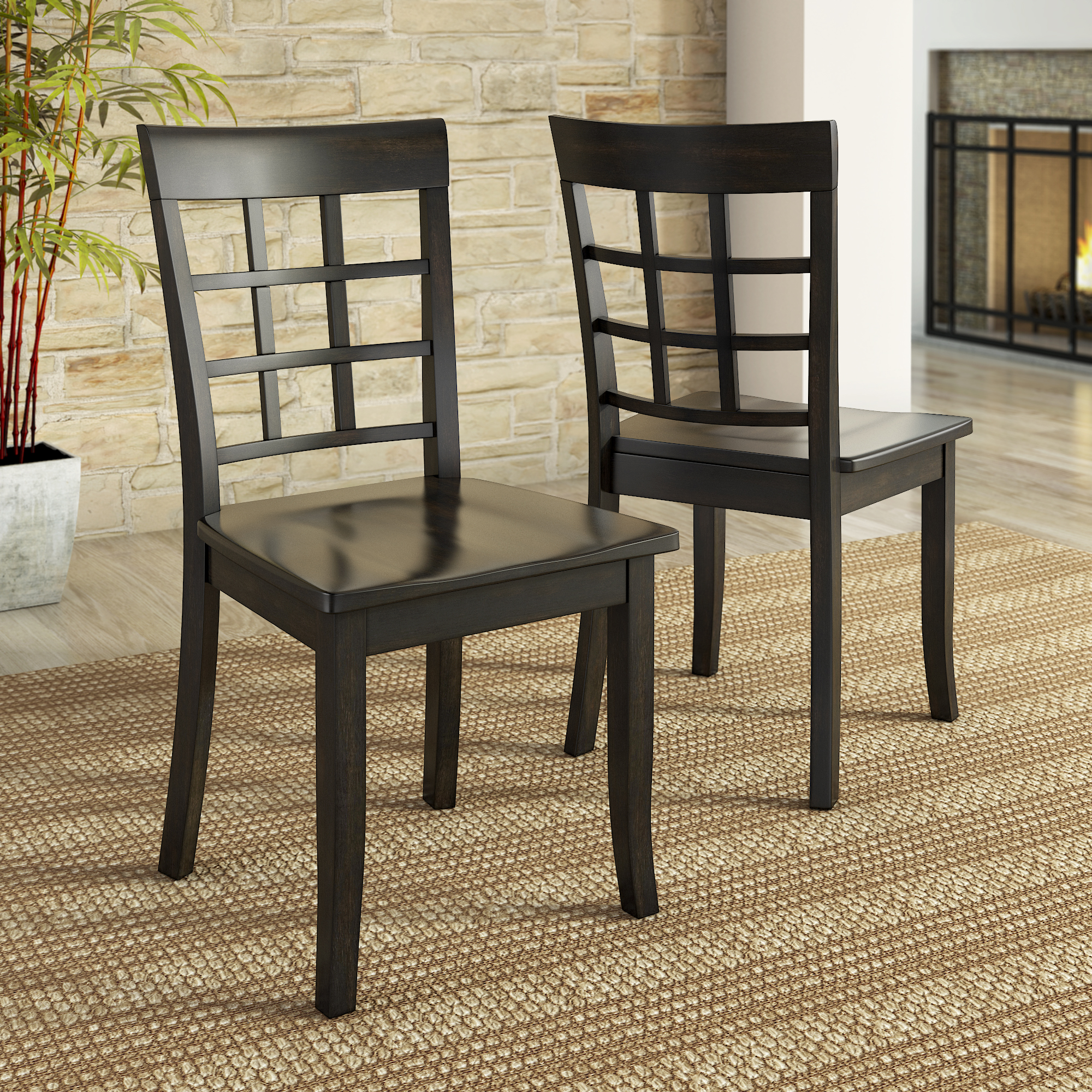 Window Back Wood Dining Chairs (Set of 2)