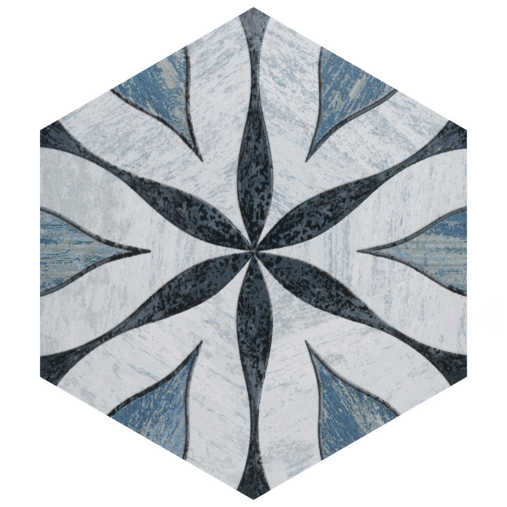 Sample – Cassis Hex Flower Black Porcelain Floor and Wall Tile
