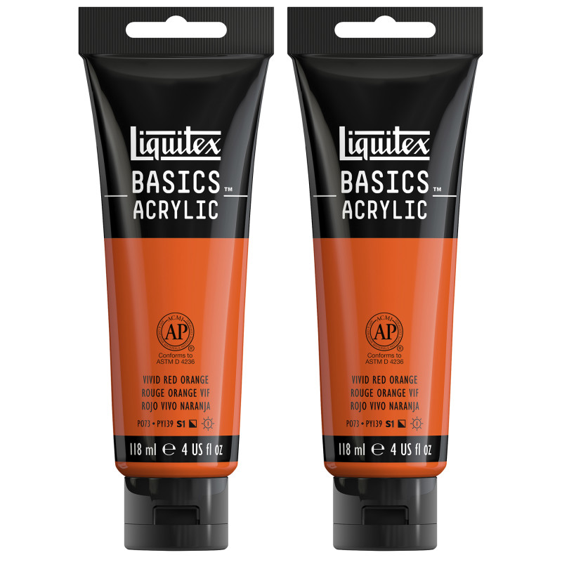 BASICS Acrylic Paint, 118 mL Tube, Vivid Red Orange, Pack of 2