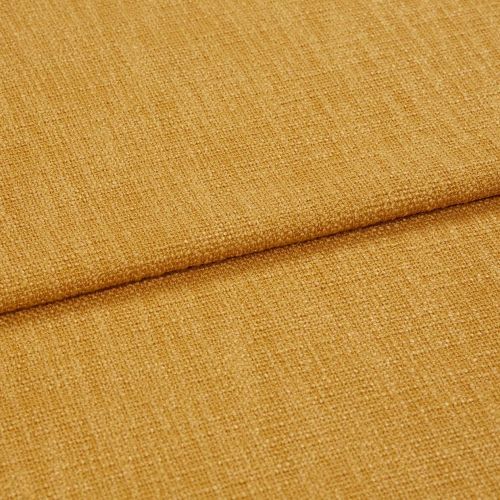 Coarse mustard-yellow woven fabric, folded with a horizontal overlap, showcasing tight textured weave and subtle sheen; close-up under soft, even lighting.