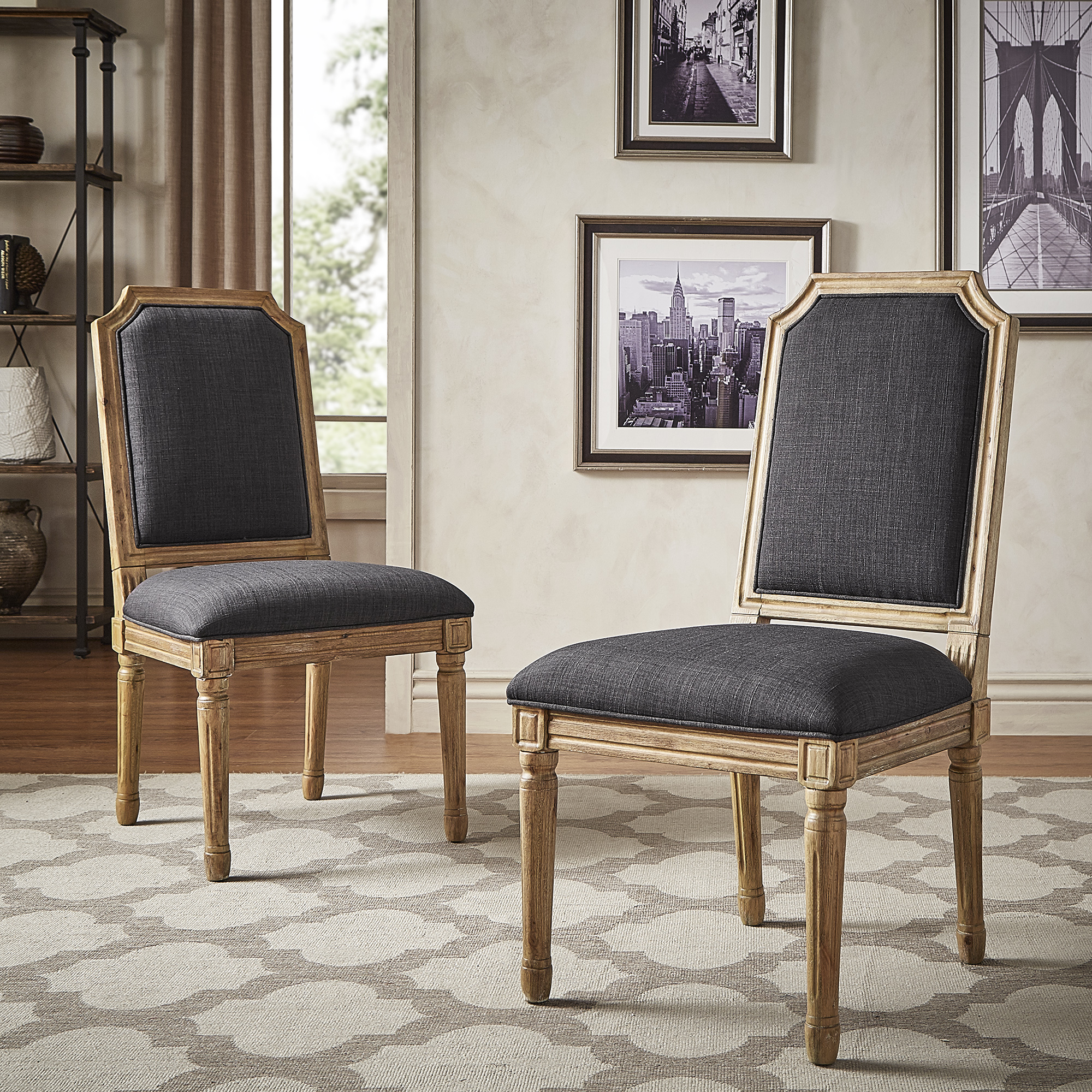 Arched Linen and Wood Dining Chairs (Set of 2)