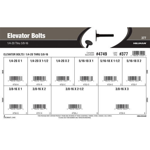 Elevator Bolts Assortment (1/4