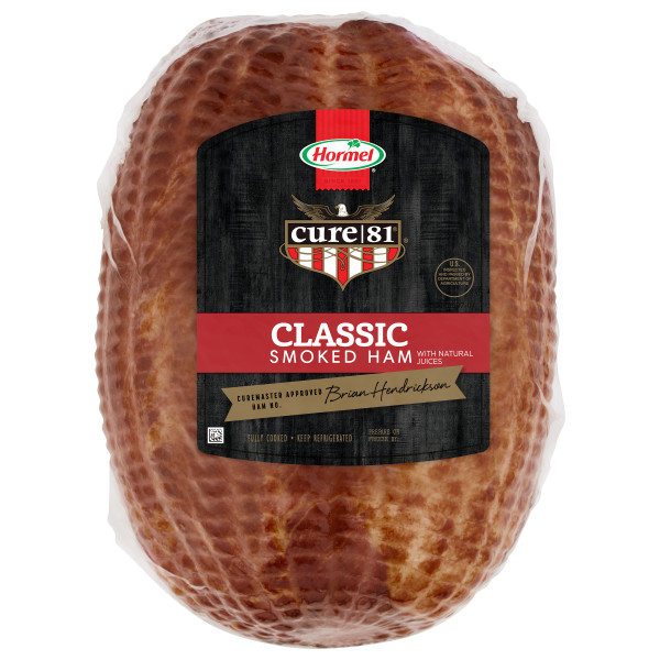 CURE 81(r) Hardwood Smoked Ham with Natural Juices, Whole, 1 pc . C1C1 - Front Center In Package (Hi Res)