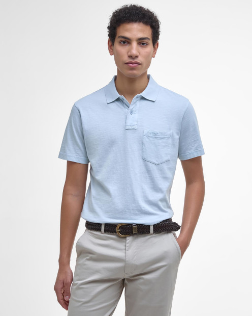 Pigment Dye Slub Polo Shirt Bleached Blue