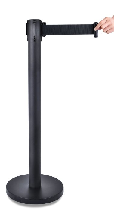 Black barrier with retractable black belt 90 cm tall stainless steel