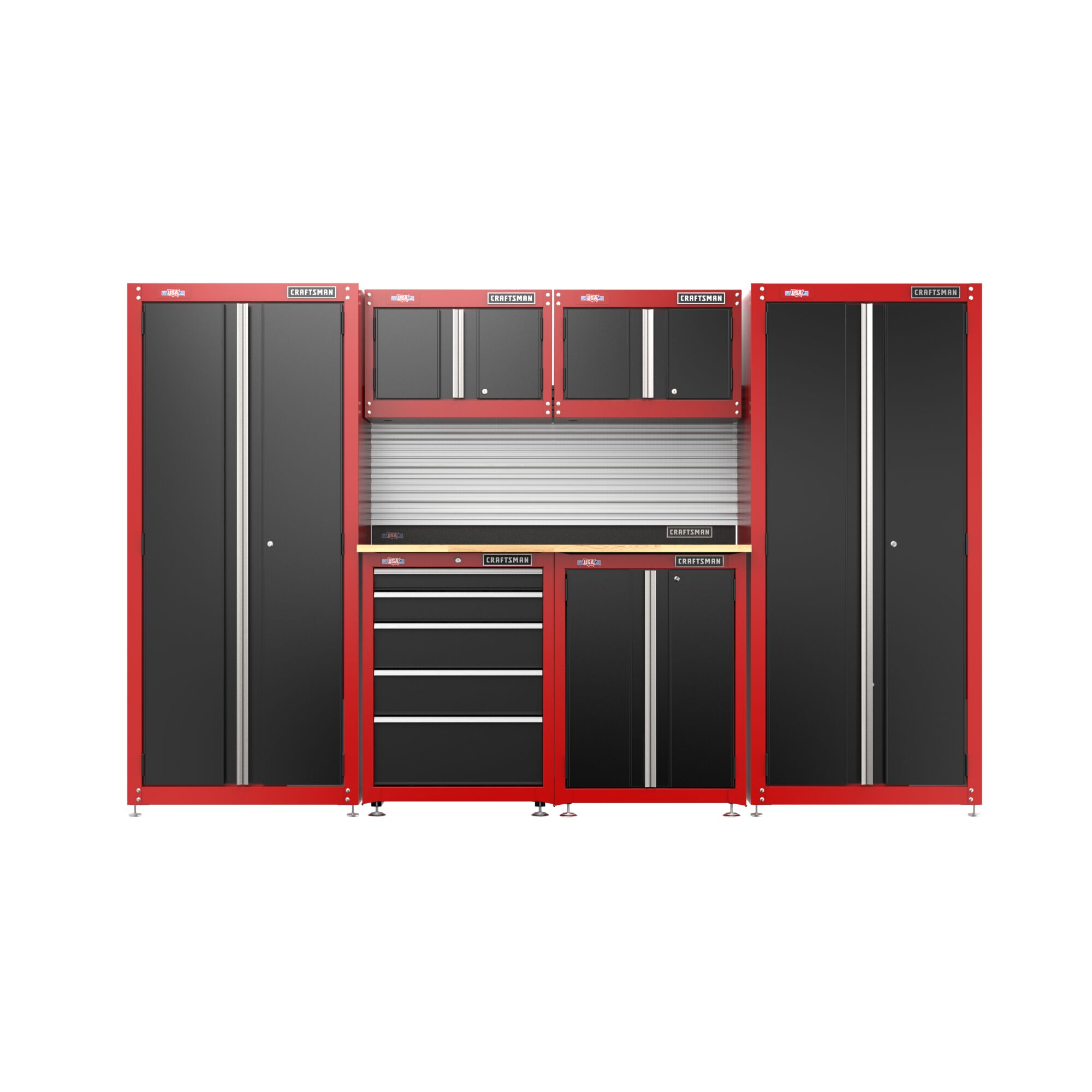 Red CRAFTSMAN Ready to Assemble Garage Storage 10 foot wide suite with VERSATRACK™ Trackwall at 3/4 turn to right