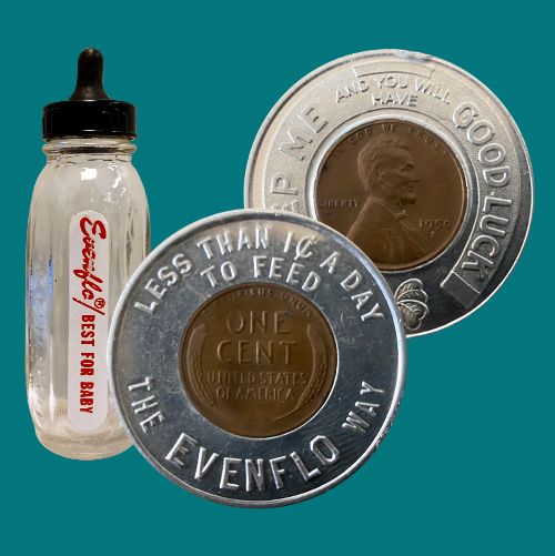 Evenflo Coins and Evenflo Baby Doll Bottle