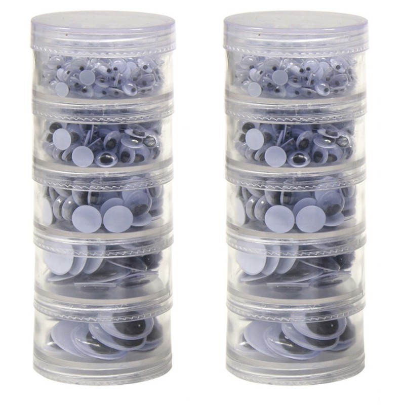 Wiggle Eyes Storage Stacker, Black, Round & Oval Shapes, Assorted Sizes, 560 Per Pack, 2 Packs
