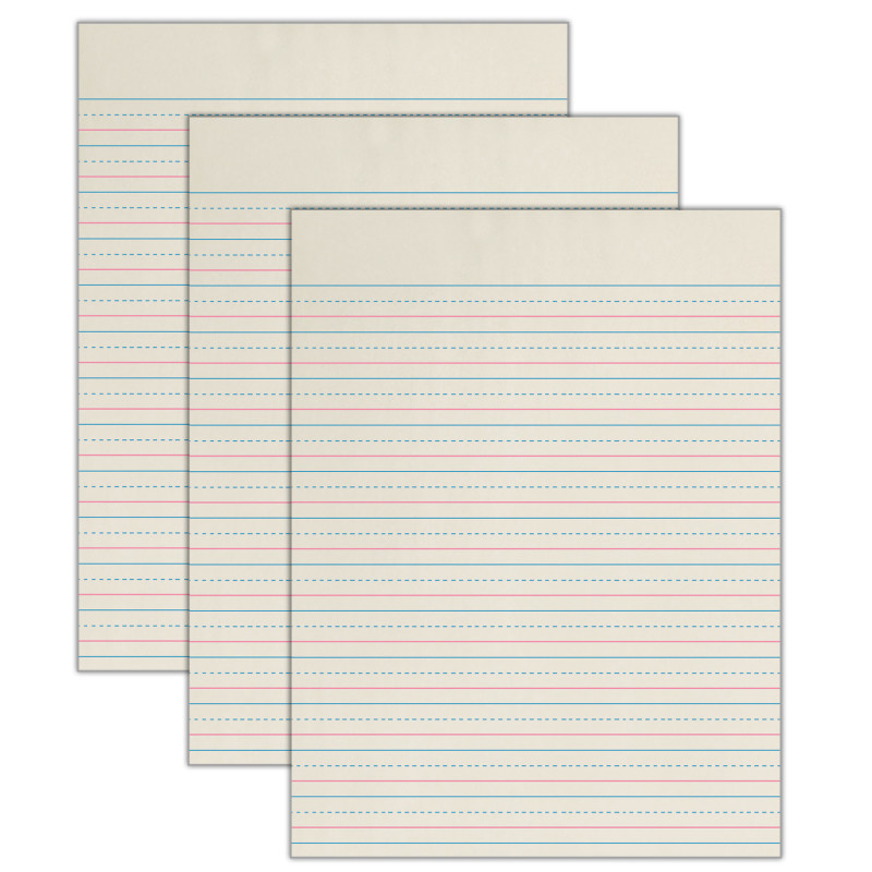 Newsprint Handwriting Paper, Dotted Midline, Grade 2, 1/2" x 1/4" x 1/4" Ruled Short, 8" x 10-1/2", 500 Sheets Per Pack, 3 Packs