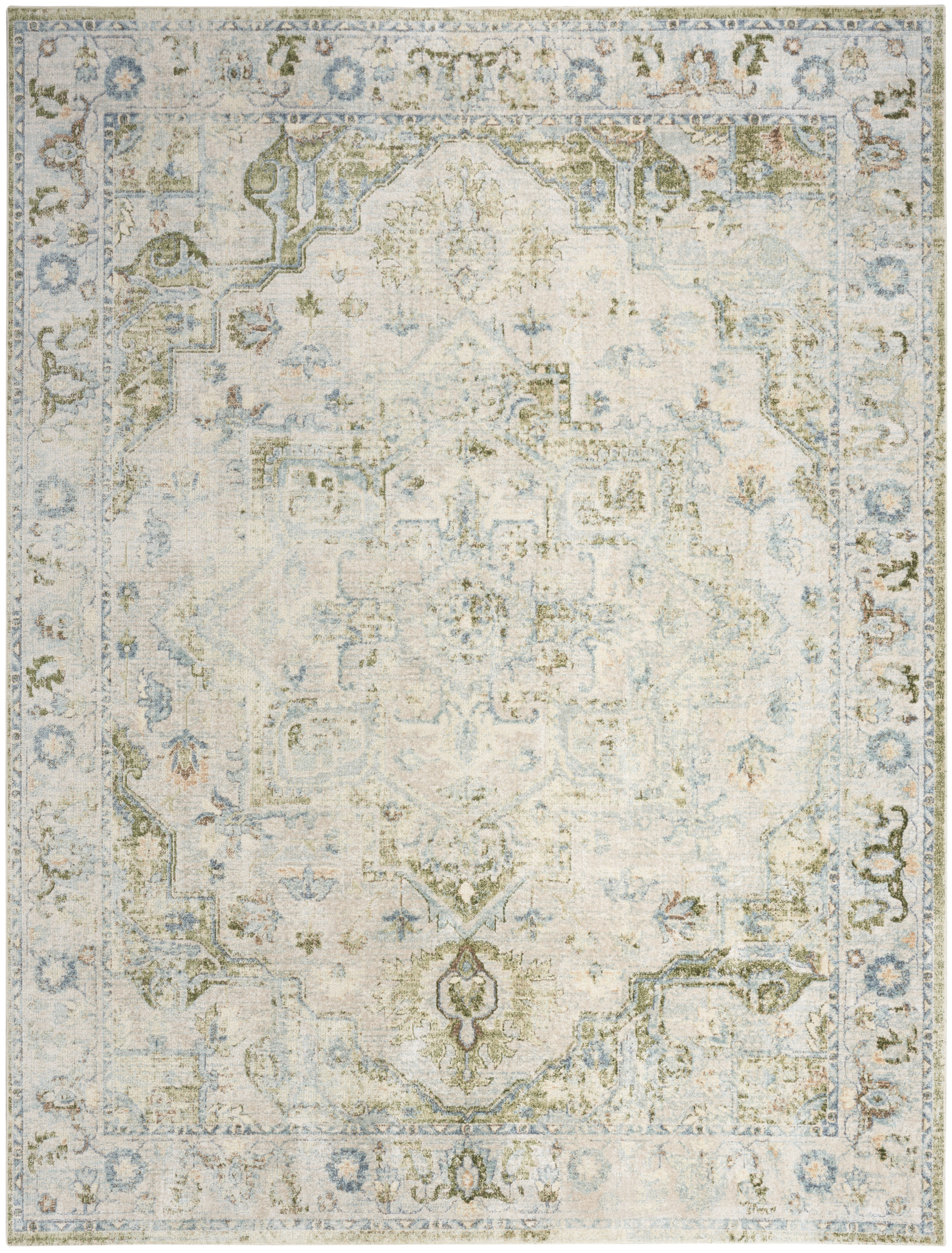 Nourison Astra Machine Washable 10' x 14' Blue Green Vintage Indoor Rug