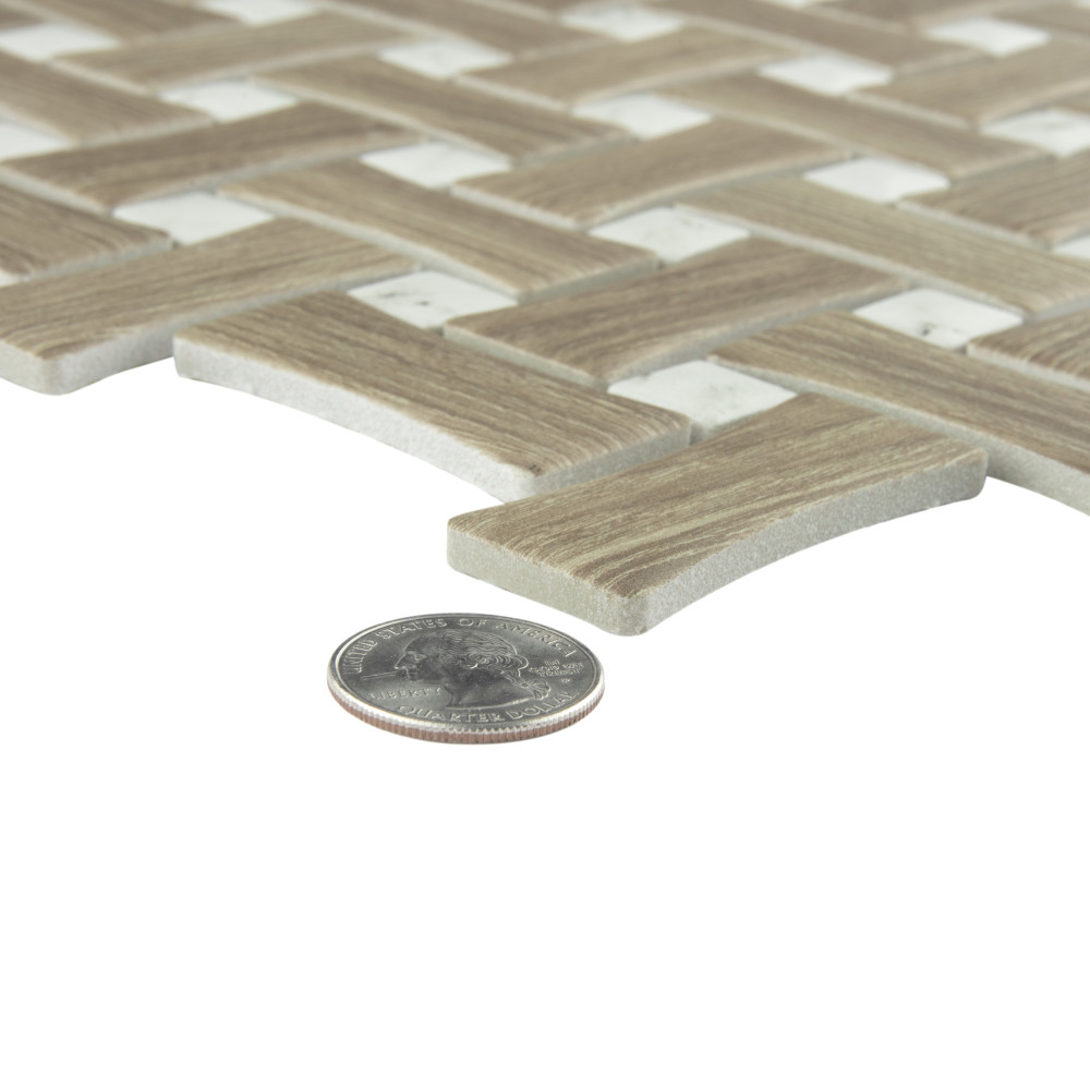 Llama Dog Bone Basketweave Noce/Calacatta Dot 10 in. x 10 in. Porcelain Mosaic Tile