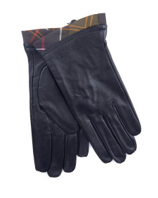 Tartan Trimmed Leather Gloves Black-Classic