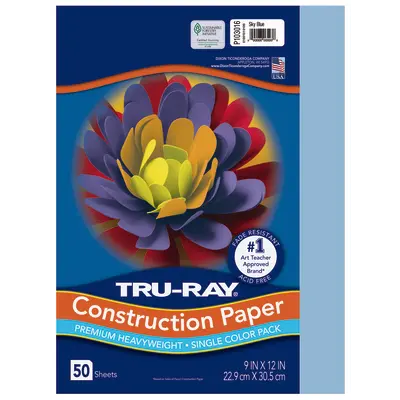 Tru-Ray Premium Heavyweight Construction Paper, Sky Blue, 9"x 12", 50 Sheets