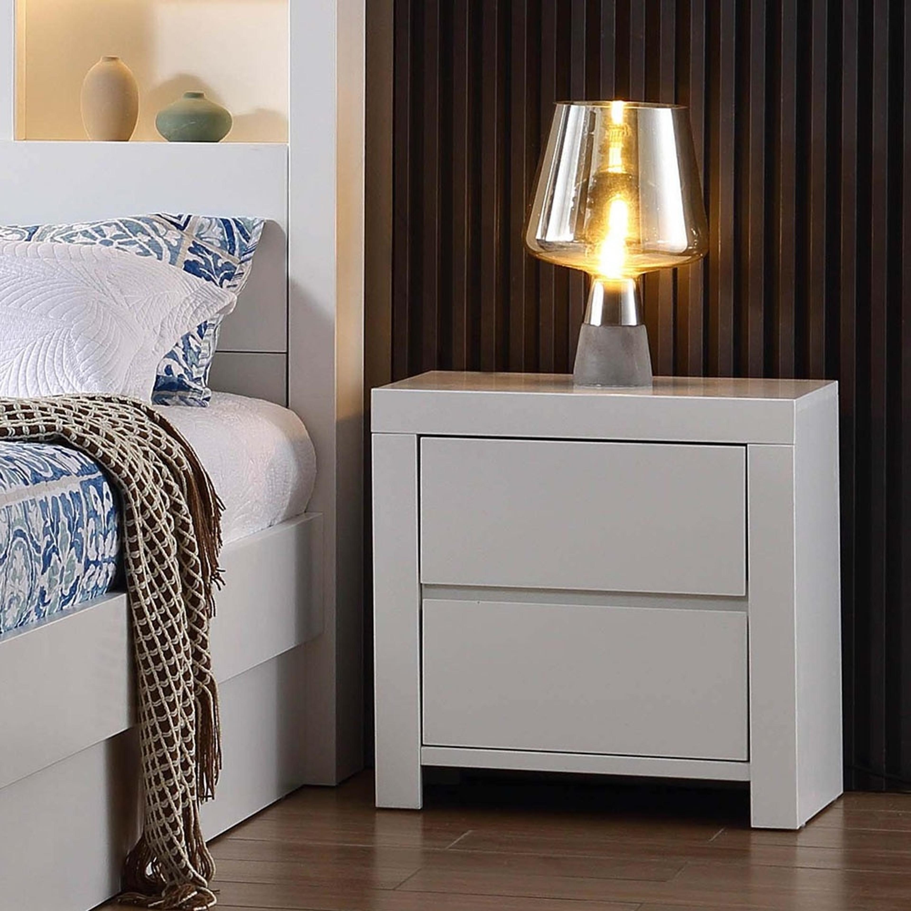 Lifestyle image of the Lugano Bedside Table (2 Drawer), Ivory White from Forty Winks